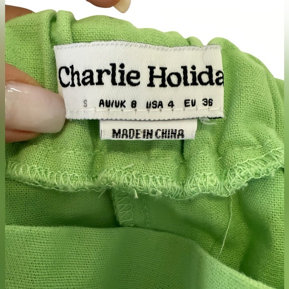 Charlie Holiday Green Casual Linen Blend Culottes Pants High Waist Wide Leg Sz 4 - Picture 3 of 4